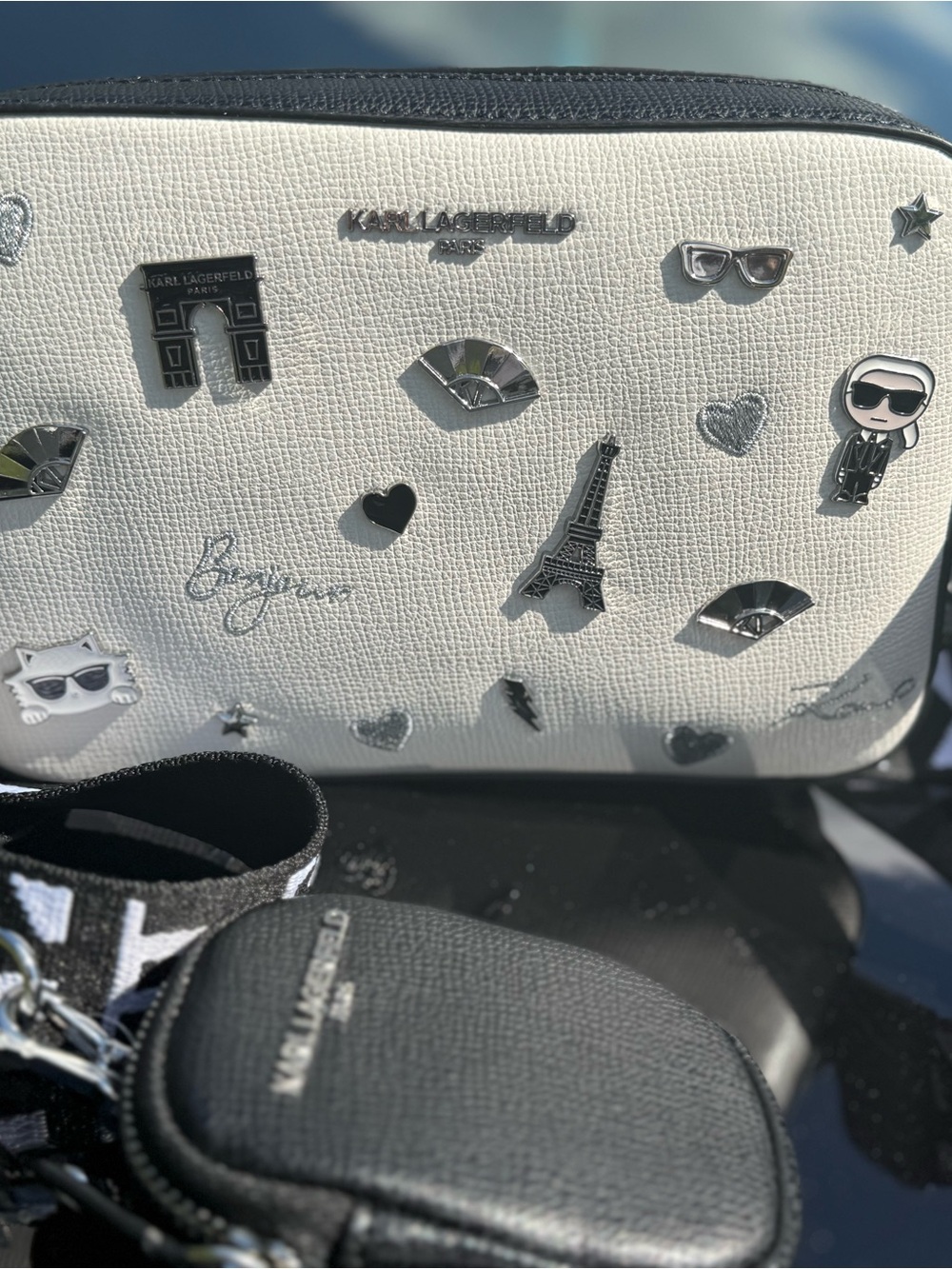 Karl Lagerfeld White & Black Travel Crossbody Bag with Logo Strap🖤🤍 - Picture 2 of 5